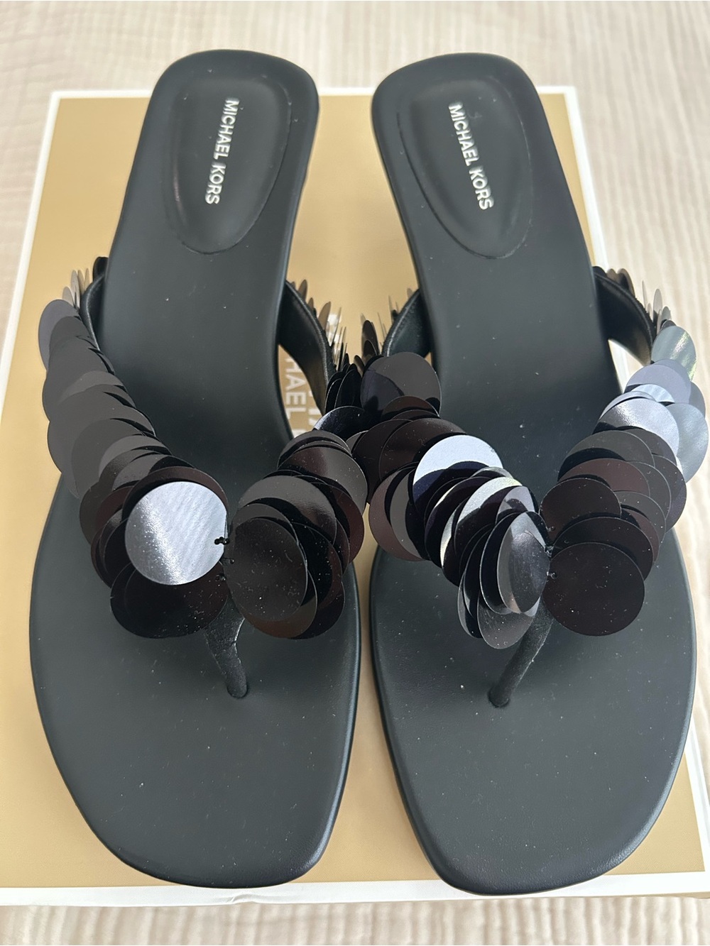 Michael Kors Black Sequin Toe-Post Sandals